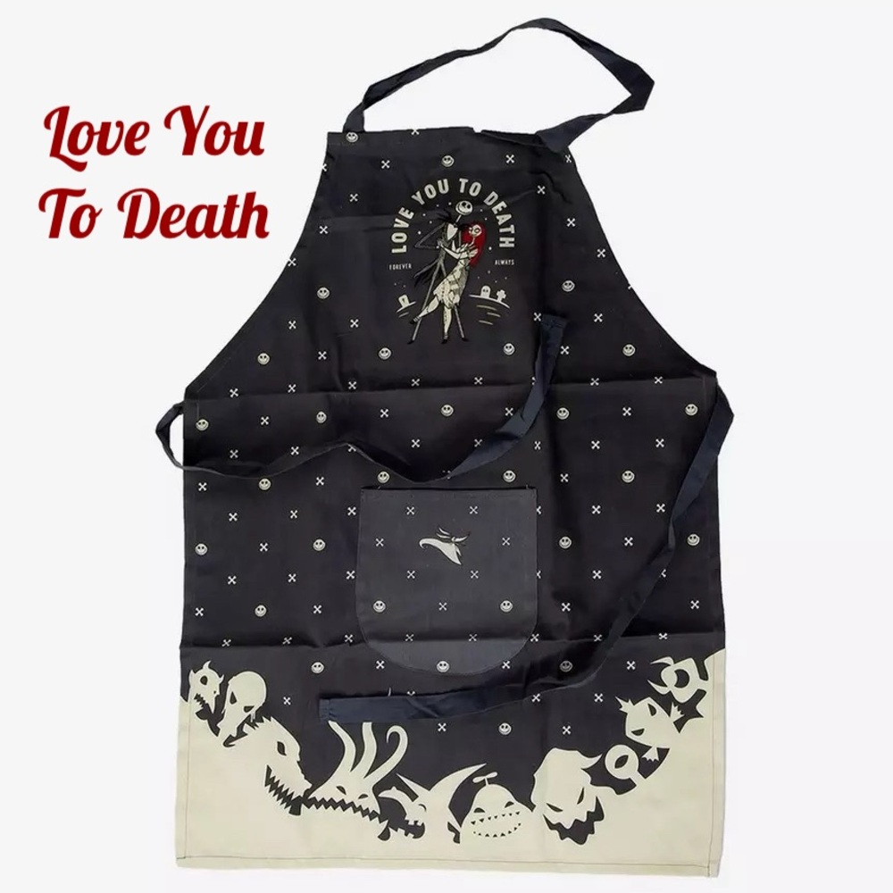 THE NIGHTMARE BEFORE CHRISTMAS “Love You To Death” APRON! Jack & Sally Kitchen